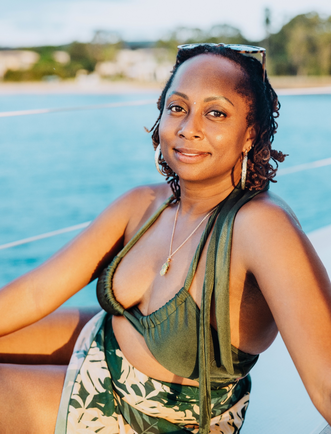 Rufiena Jones, founder of Sankofa Wellness Project, poolside in Barbados