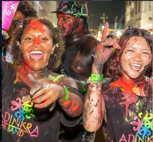 Revellers covered in paint and powder at Foreday Morning in Barbados