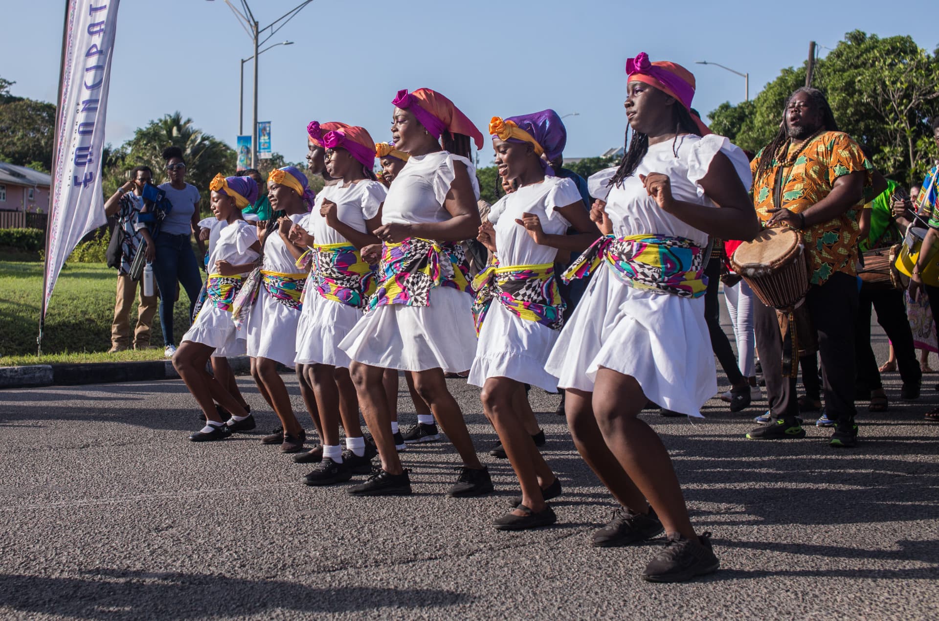 Barbados dancers in vibrant cultural procession